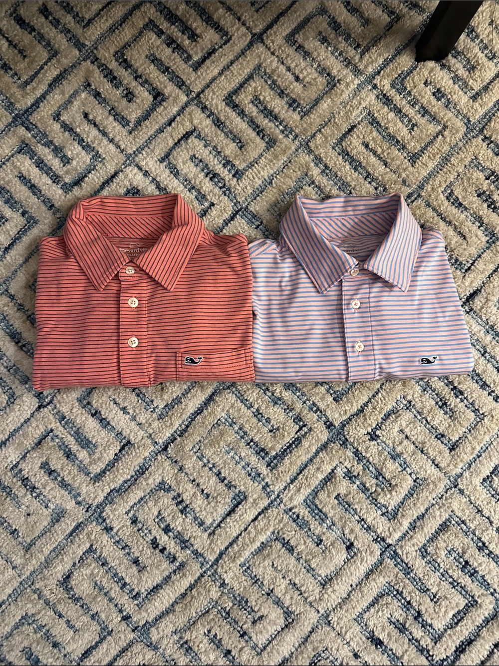 Vineyard Vines Boys' Striped Polo Duo - Coral and Light Blue